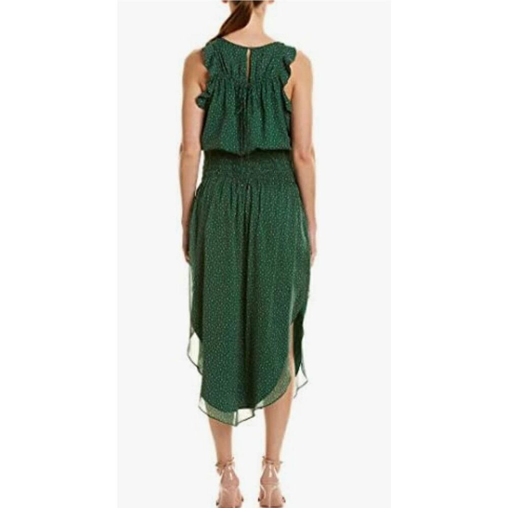 Halston Heritage Wmn's Slvls Grn Silk Round Neck Printed Ruched Maxi, NWT,Sz 14